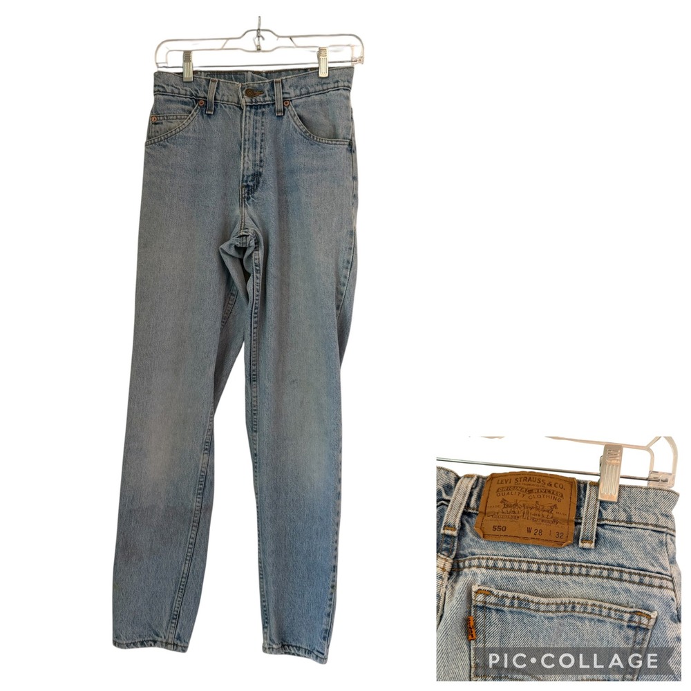 VTG Levis 550 Orange Tab Jeans 28x32 Fit 26x30 Light‎ Wash USA 90s Relaxed READ